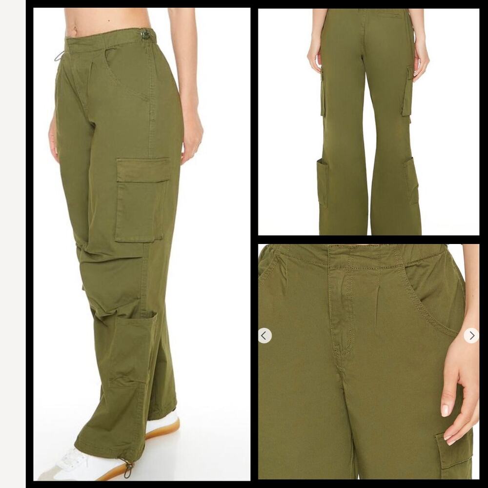 Forever 21 Wide-Leg Cargo Parachute Pants in Brown‎